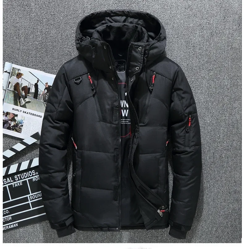 Herren-Parkas mit Kapuze, Grad-Winterkleidung für Herren, weißer Enten-Gänsefedern-Mantel, dicker warmer Schneejackenmantel für Herren, Windjacke für Herren – Detail 10