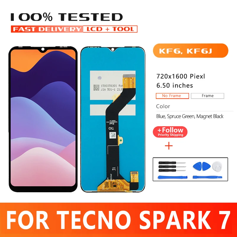 

Высококачественный ЖК-дисплей 6,5 дюйма для Tecno Spark 7 Дисплей KF6 KF6J KF6N ЖК-сенсорный экран дигитайзер для Tecno Spark 7 ЖК-дисплей в сборе