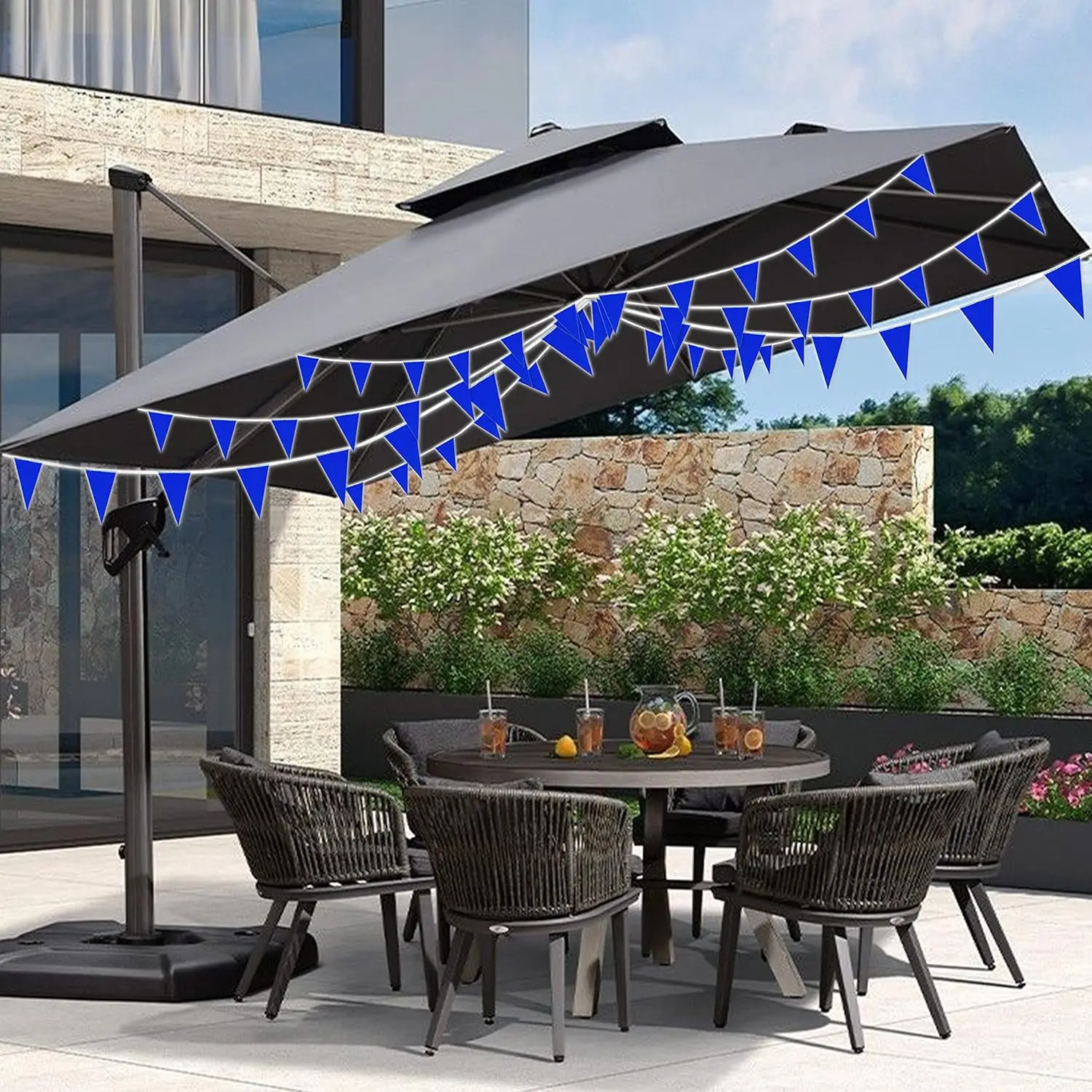 Elegant Navy Blue Bunting Garland - 10m/33Ft Pennant Banner for Celebrations and Events