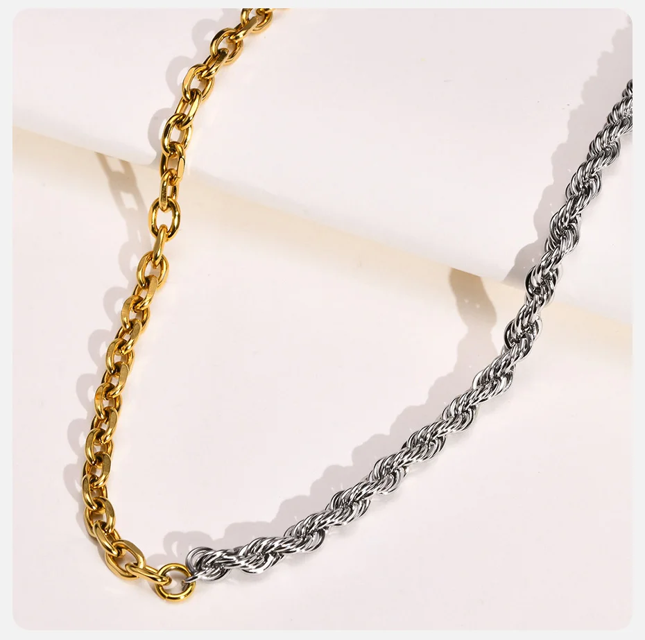 Vnox Stylish 5mm Chain Necklaces for Women, Two Tones Stainless Steel Rolo Twisted Rope Link Chain, Minimalist T Toggle Collar – Detail 5