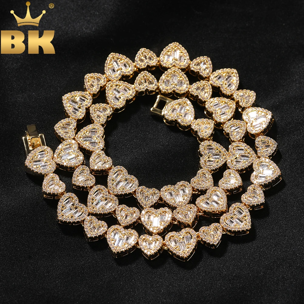 

TBTK 2sizes Baguettecz Heart Necklace Paved Out Cubic Zirconia Bracelet Luxury Jewelry Engagement Gift For Women