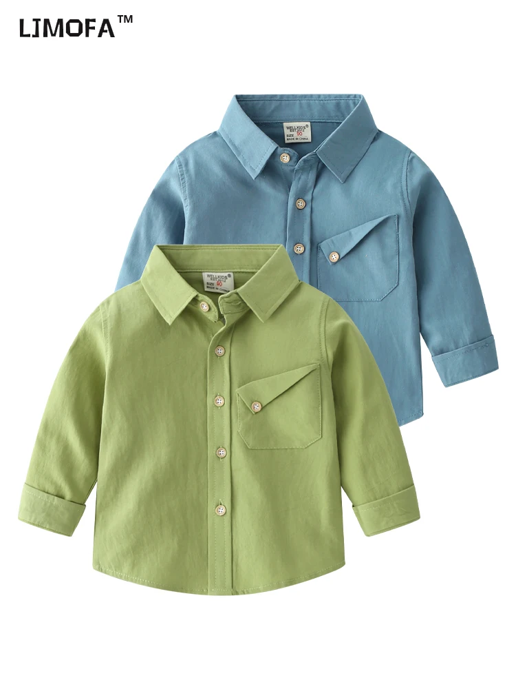 Kids Shirts 2-8Y Toddler Boys Cotton Spring Autumn Lapel Long Sleeve Shirt