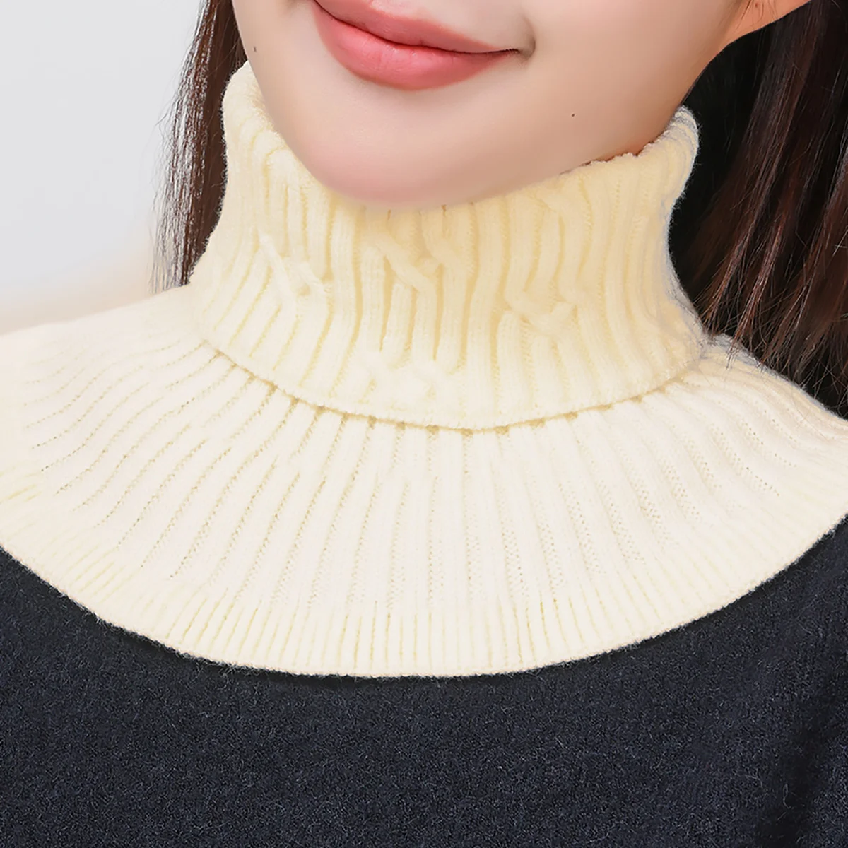 Winter wind dicht gestrickter gefälschter Kragens chal mit Holzohr Frauen Roll kragen pullover warm gestrickt falscher Kunst kragen abnehmbarer Schal – Detail 24