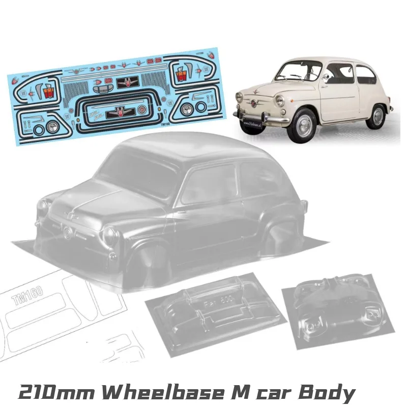 

1set Mini Fiat 600D 1/10 1:10 M car PC body shell 210mm wheelbase clean RC drift body shell for RC TAMIYA CARTEN M car