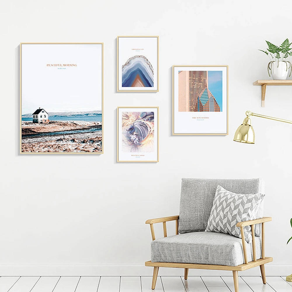 

Современный ландшафт скандинавский морской пейзаж абстрактная архитектура настенная Картина на холсте для гостиной настенный Декор