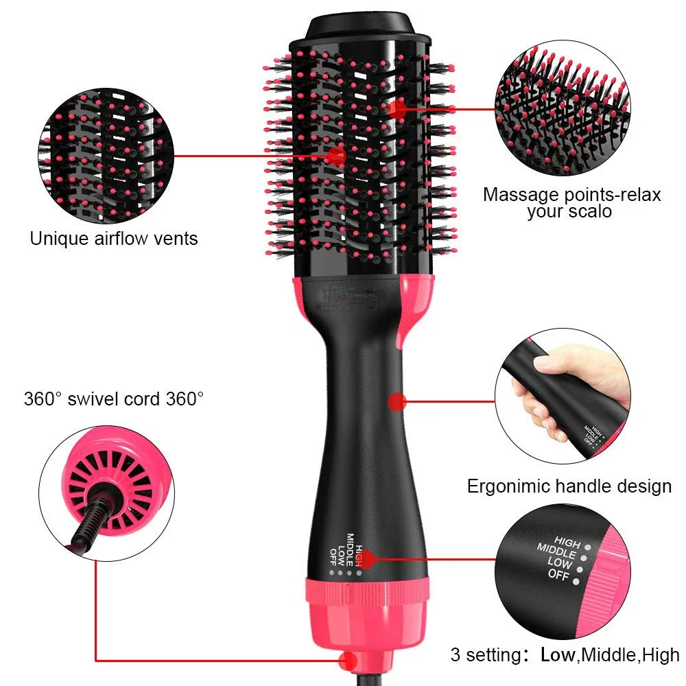 3-in-1 Hair Dryer Brush Volumizer Salon Hot Air Brush Fast Drying Straightening Curling 2
