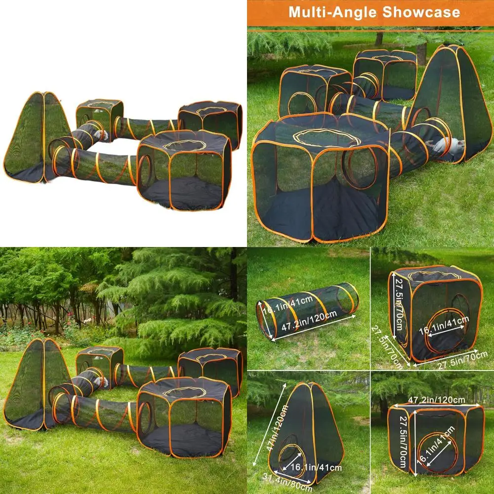 Mesh Tunnel Rabbit Portable All-In-One Outdoor Pet Playpen with Mesh Tunnel for Cats, Dogs ...