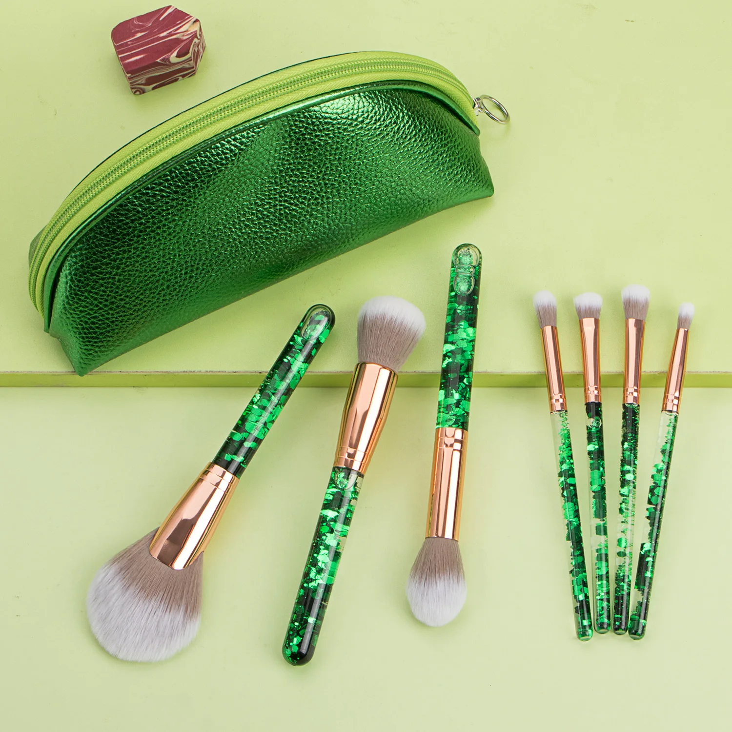 Fashion7pcsMatchaGreenMakeupBrushesSetWithfreeBagBlending