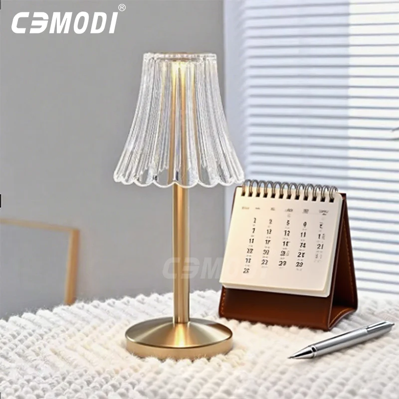 Table Lamp Crystal LED Table Lamp Rechargeable Touch Control 3 Color Dimmable Night Light for Bedroom USB Desk Lamp Bedside Reading