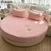 Pink Round Fitted Sheet Thick Cotton Quilting Romantic Round Bed Sheet Bedding Set Mattress Cover Family Home Themed Hotel #/ 1