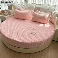 Pink Round Fitted Sheet Thick Cotton Quilting Romantic Round Bed Sheet Bedding Set Mattress Cover Family Home Themed Hotel #/ 1