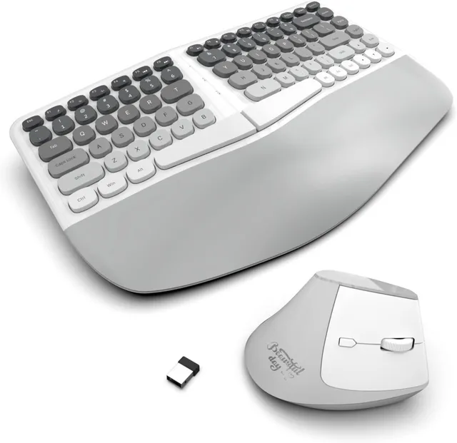 Jomaa Ergonomic Split keyboard and Mouse Creamy Wireless Keyboard Silent Mice Set with Wrist Rest for Laptop, PC, Windows