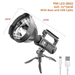 Compact High - Intensity LED Searchlight with Mountable Bracket - USB Rechargeable & Waterproof (P90)