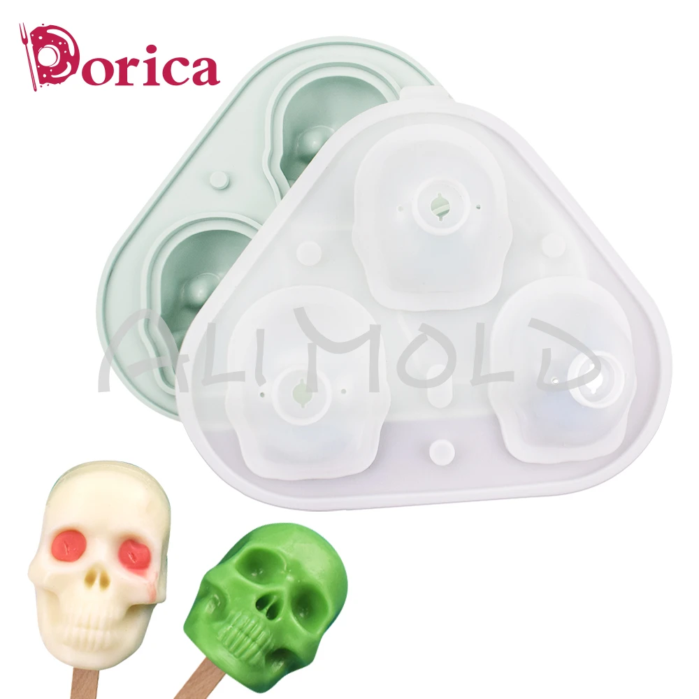 

Dorica 3 отверстия, Хэллоуин, Череп, шоколад, силиконовая форма для мусса, форма для помадки, мыла, инструменты для украшения тортов, кухонная посуда для выпечки