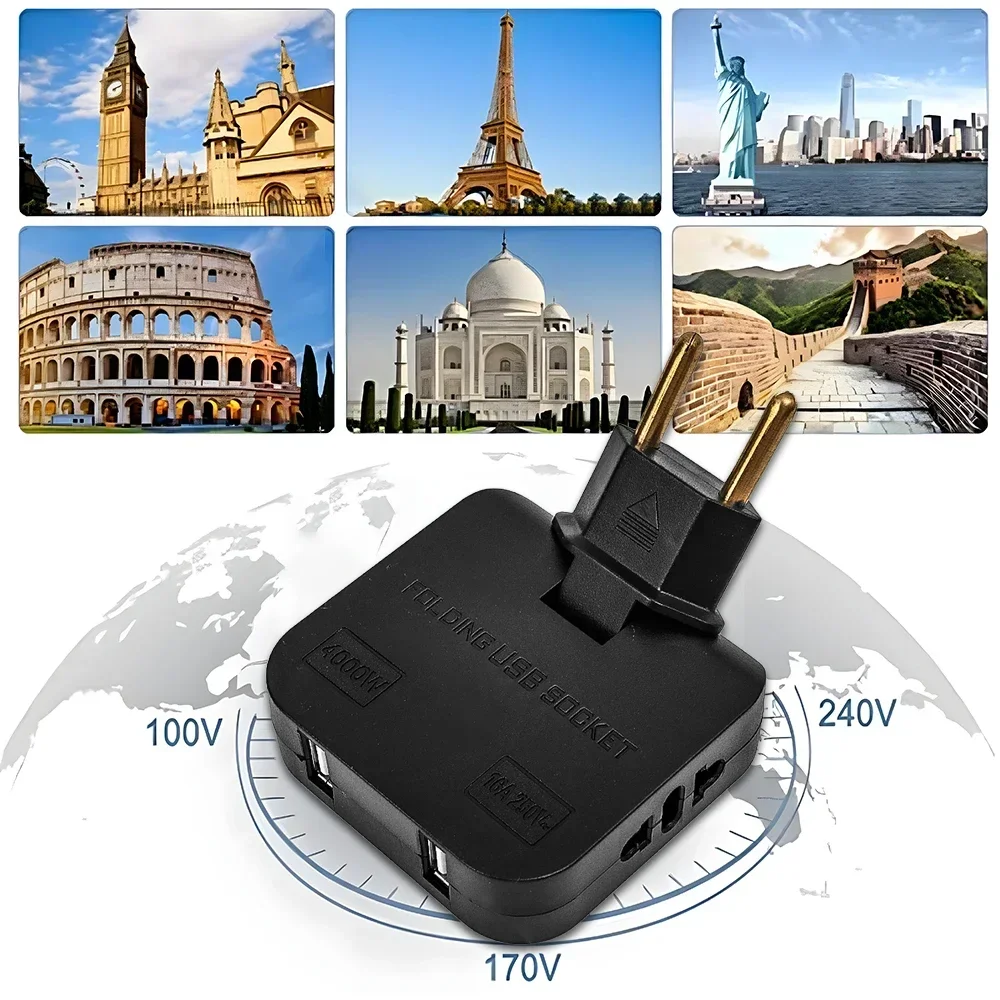 4 in 1 EU Plug Converter 180&deg; Rotatable Socket for Mobile Phone Charging 2 USB and 2 AC Universal Wall Socket Power Adapter plug adapter,power adapter,power plug adapter,eu plug adapter,plug converter,eu socket converter