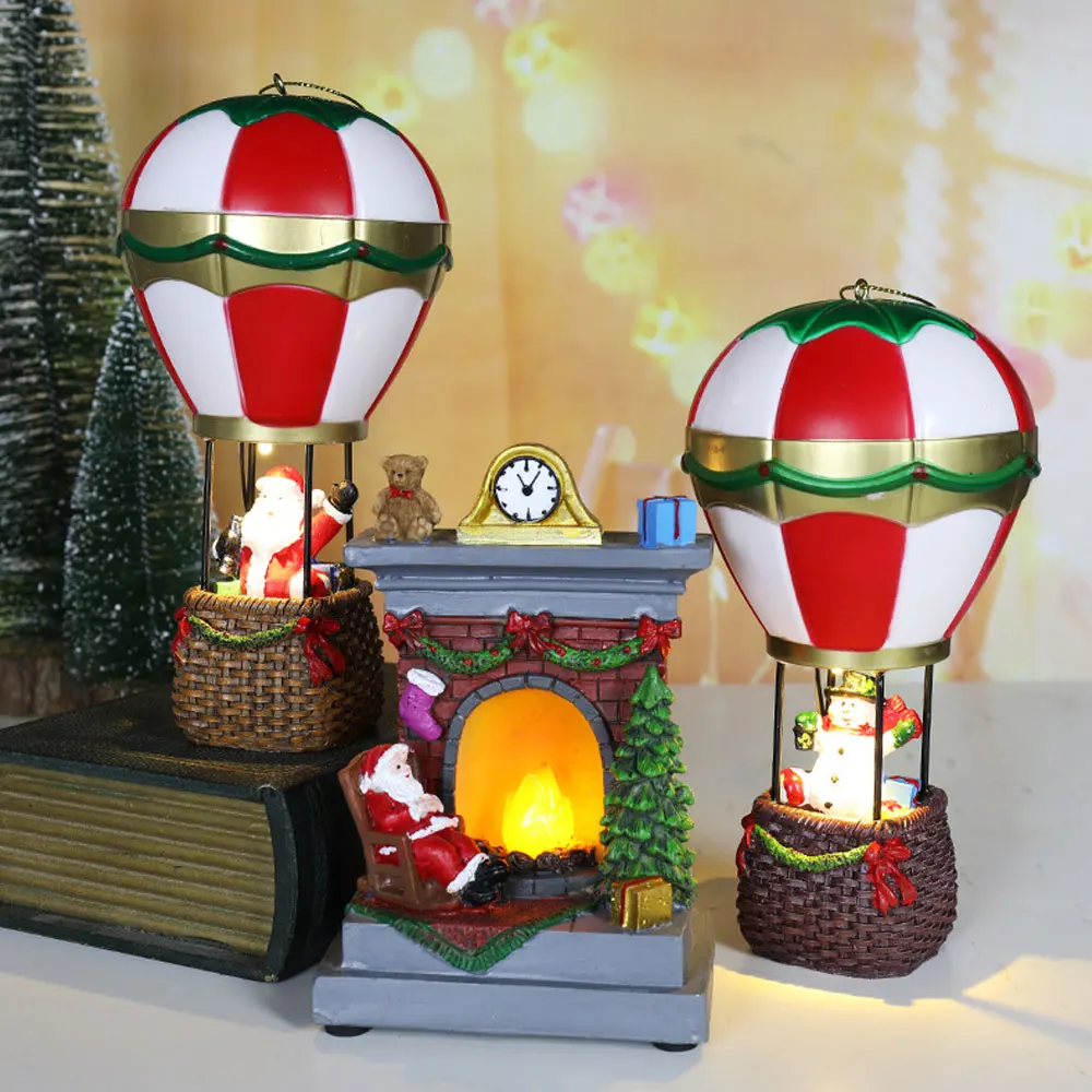 Luminoso Natale Resina Babbo Natale Pupazzo Di Neve Mongolfiera Con Luce A Led