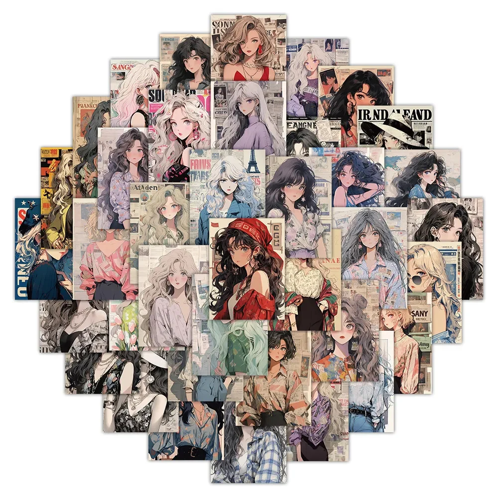 10/30/60pcs Vintage Fashion Girl Anime Stickers Aesthetic Wall Laptop Suitcase Phone Scrapbook Graffiti Waterproof Sticker Toys