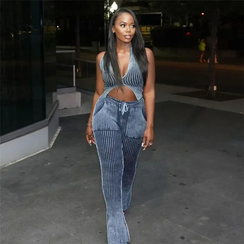 

Женский трикотажный костюм с V-образным вырезом, без рукавов