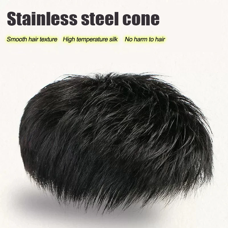 남성용 짧은 합성 섬유 가발 헤어 패치 패션 탑 헤어 블록 커버 백발 가발 지중해형 탈모 대머리 커버