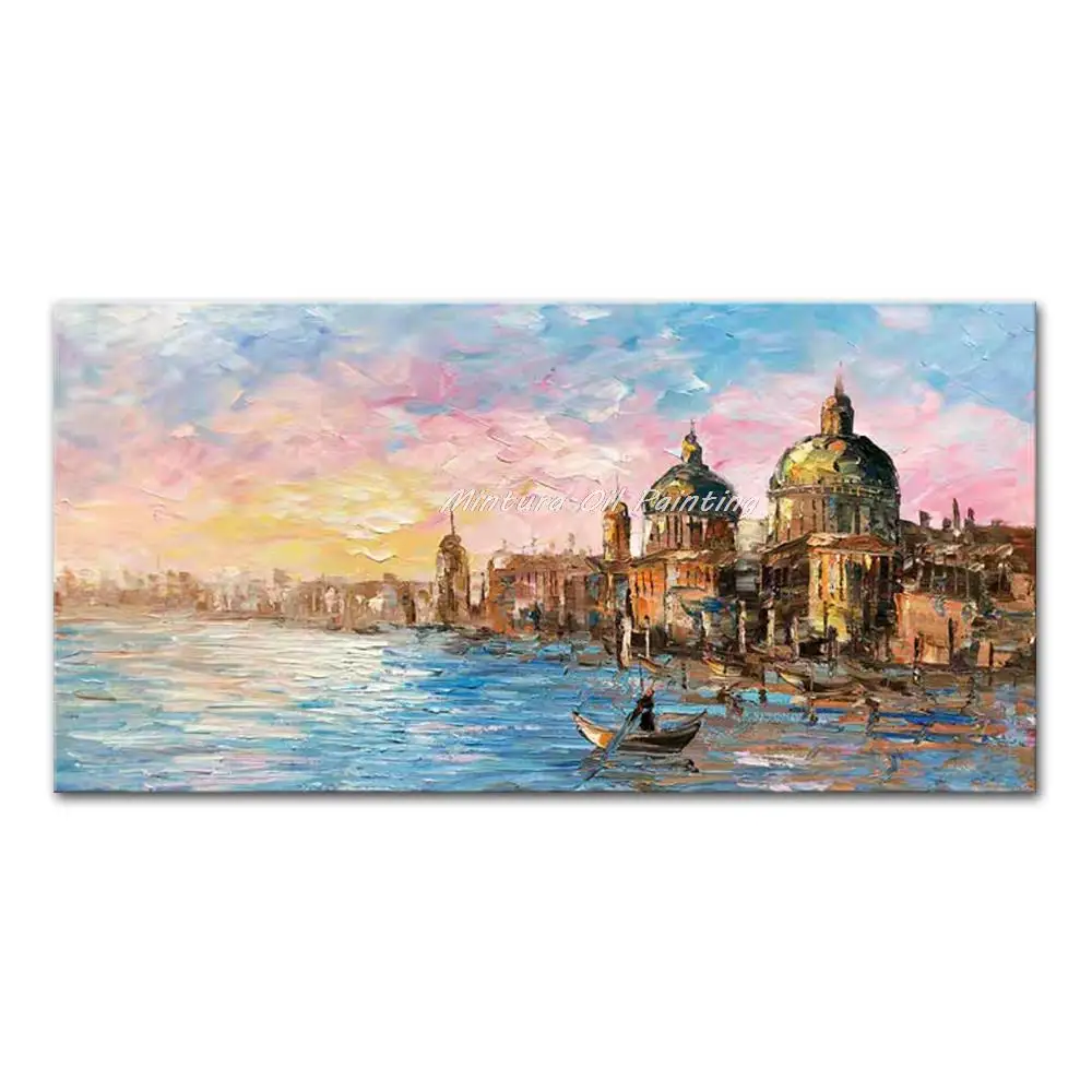 thumbnail image 1 of Mintura Obra de arte hecha a mano de gran tamaño Pintura al óleo pintada a mano sobre lienzo La hermosa ciudad costera Arte de pared moderno para decoración del hogar, 1 of 5