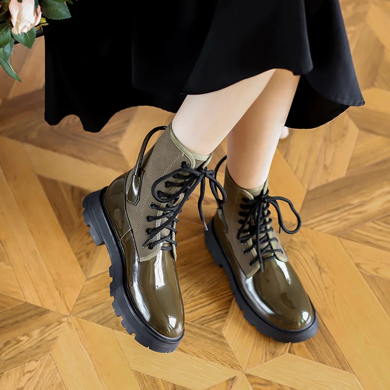 

2023 new personalized lace up Army Green elastic boots British style niche thick soled motorcycle boots good-shoes DY4237