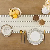 Beige Boho Table Runner with Tassels Hand Woven Table Runner Rustic Farmhouse Table Runner for Kitchen Dining Table Home Decor 3