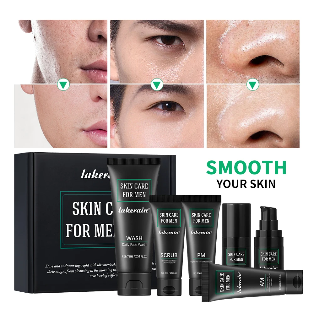 Men's Essential Skincare Set: Daily Face Wash, Facial Scrub, Moisturizer, SPF, and Night Cream - Hydrating Grooming Gift