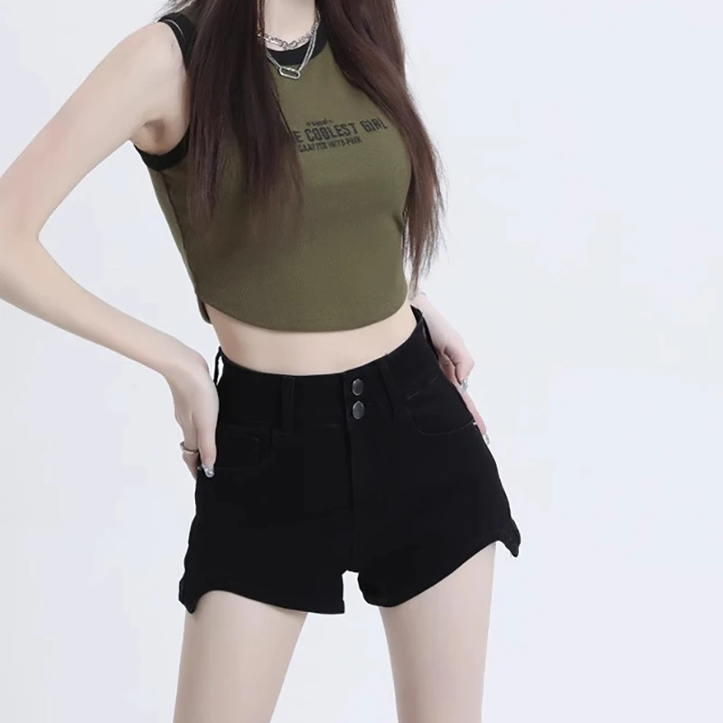 

Black denim shorts female high-waisted 2024 new thin section thin a word spicy girl explosion models super short hot trousers