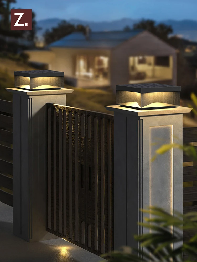 

Solar powered column head lamp, outdoor waterproof courtyard wall lamp, lawn lamp, villa gate column lamp, square lamp