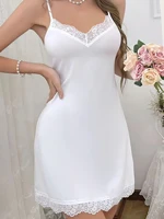 One piece of women's pajamas. It is a fashionable, elegant and sexy camisole pajamas with lace trims. It's a solid-color dress,