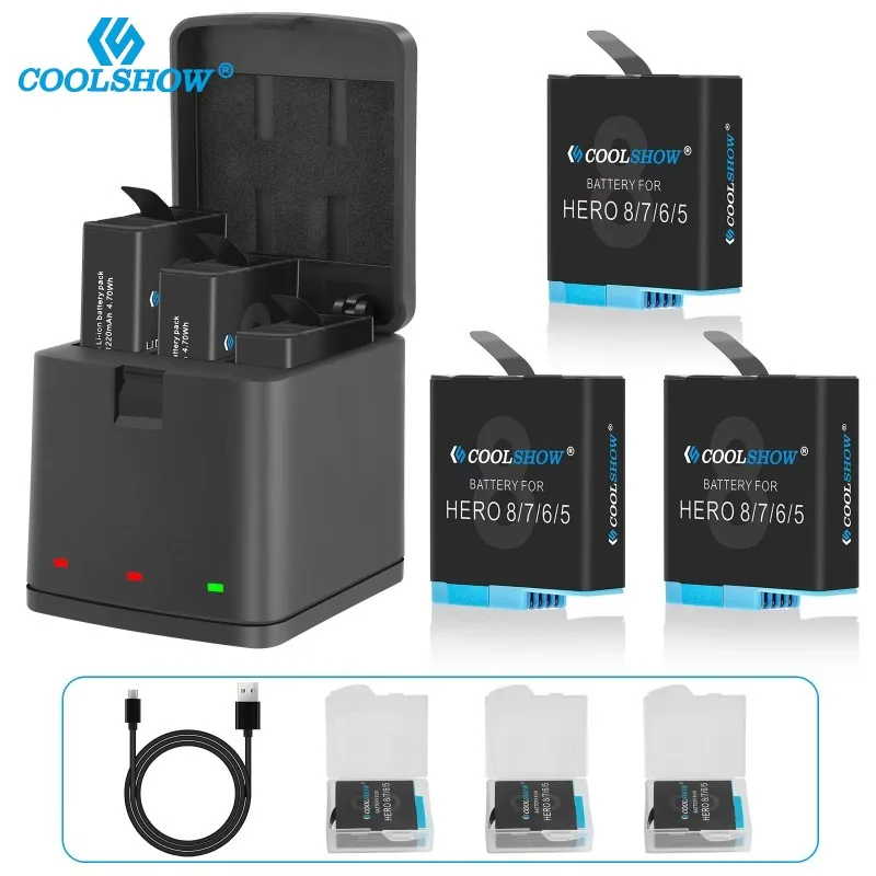 Batteria Per Gopro Hero 8 Black 1220Mah Per Hero 5 Hero 6 Hero 7 Batterie Caricabatterie Accessori Per Action Cam