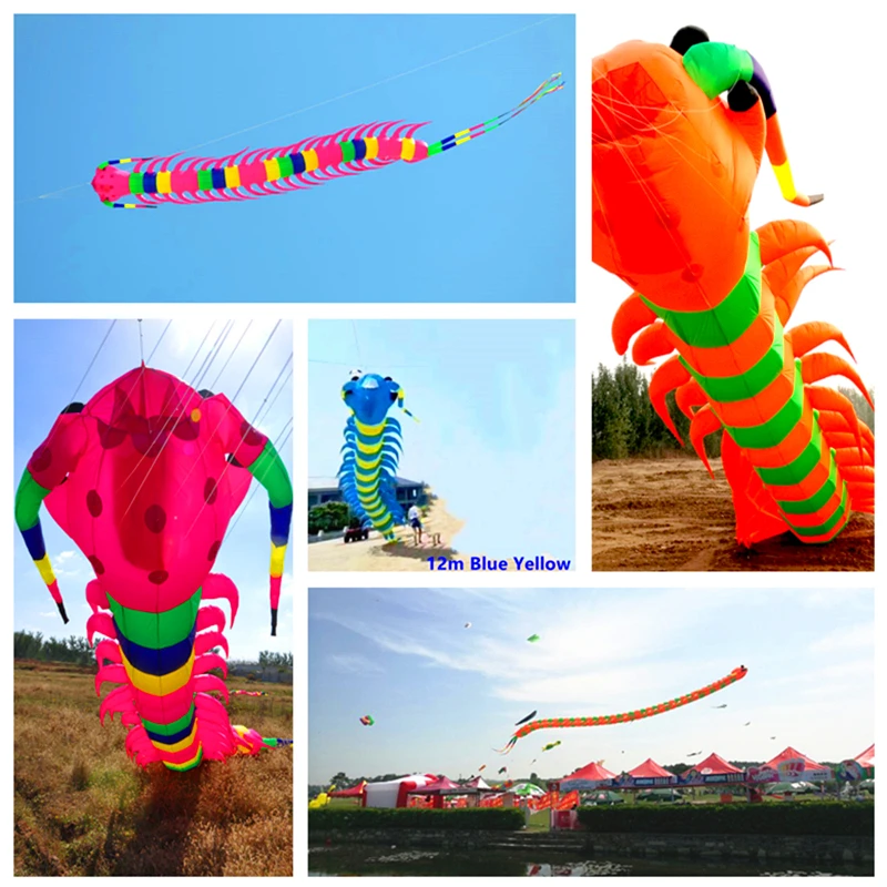 free shipping 12m centipede kite large soft kite flying string line 4color cometas de viento parapente linha