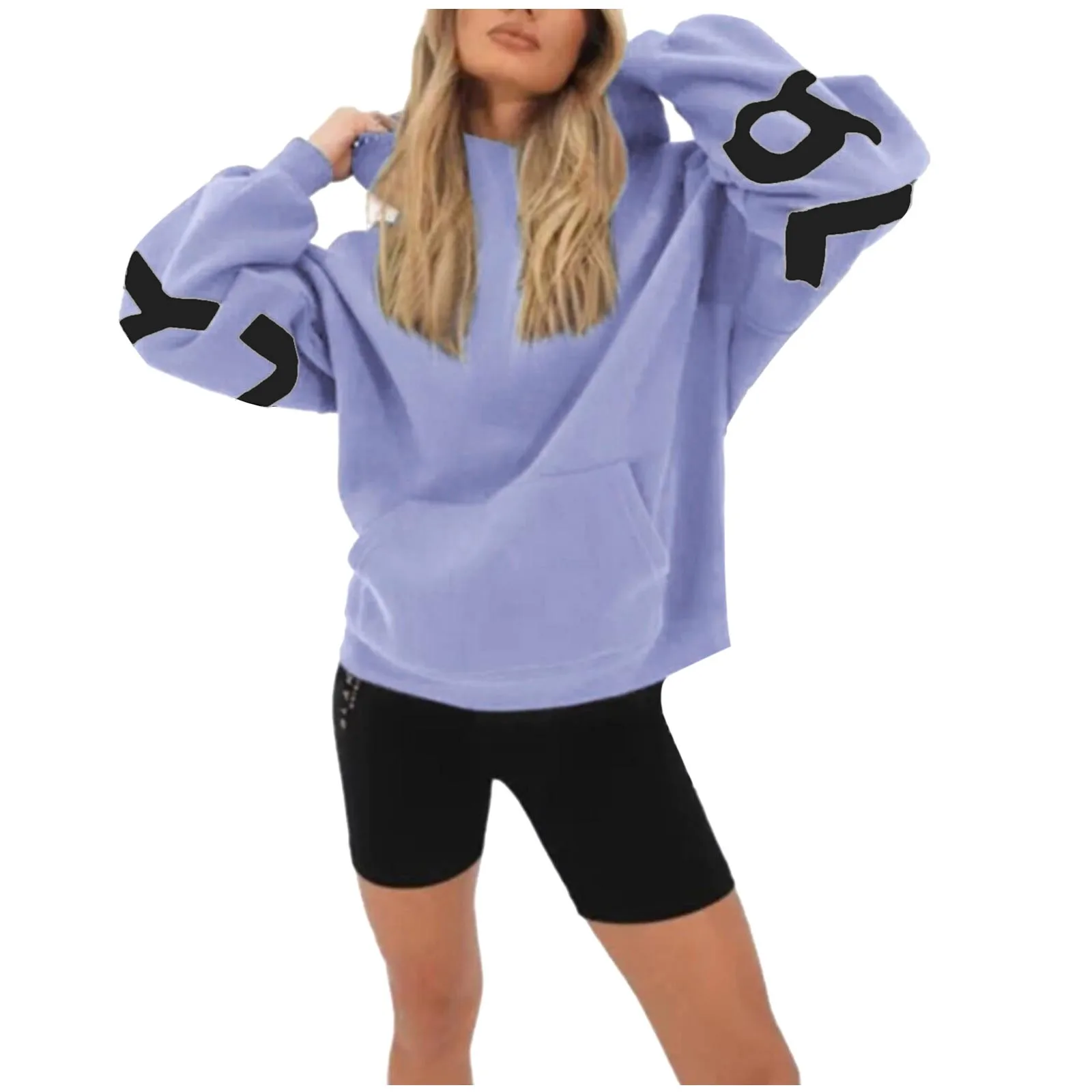 thumbnail image 1 of Sudadera con capucha estampada para mujer, suéter informal de gran tamaño con bolsillo, letras de la vida originales, Blakely, ropa de otoño, 1 of 3