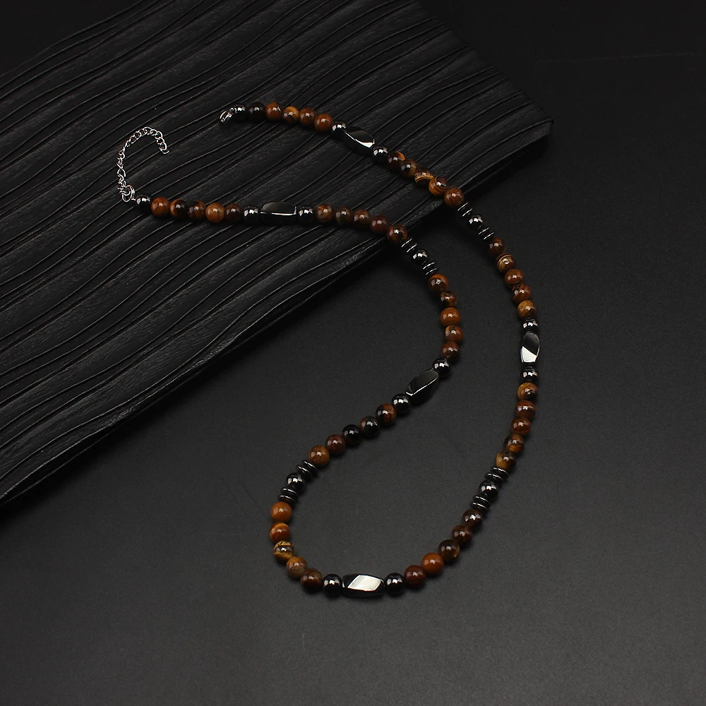 

Natural Stone 6mm Tiger-eye Beads Hematite Beaded Necklace for Men Handmad Jewelry