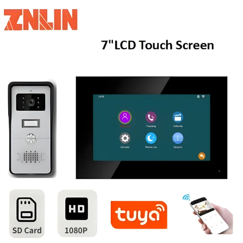 Видеодомофон 7 дюймов с сенсорным ЖК-экраном умный дом Tuya AHD 1080P дверной звонок внутренняя телефонная система 4 провода SD-карта для дома