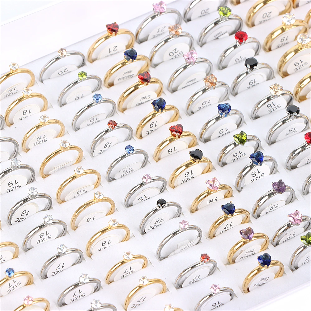 20/36/50 Teile/los Mode Herz Kristall Edelstahl Ring Für Frauen Gold Silber Überzogene Schmuck Hochzeit Engagement Party geschenk – Detail 5