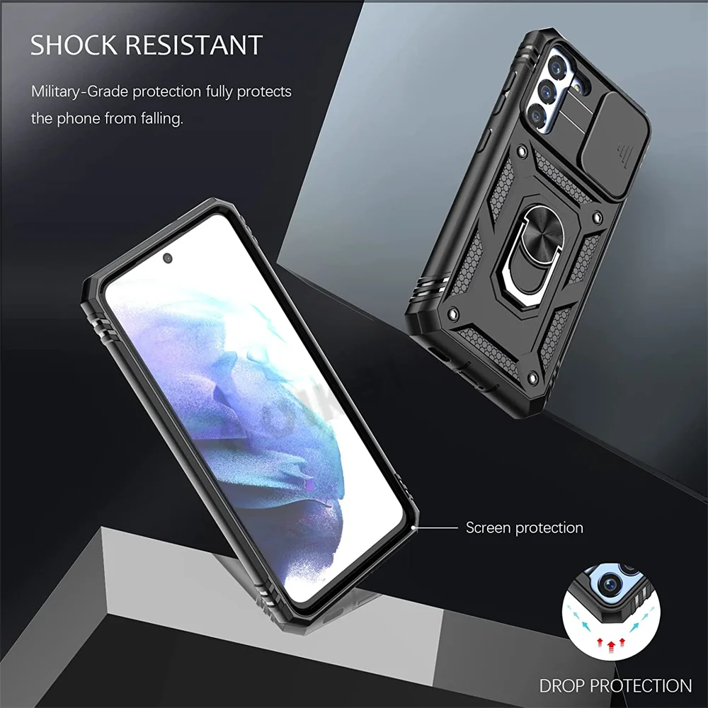 For Samsung S22 S21 FE Ultra Case Plus A52 A32 A51 A12 A32 5G Kickstand Camera Slide Lens Protective Military Grade Rugged Cover
