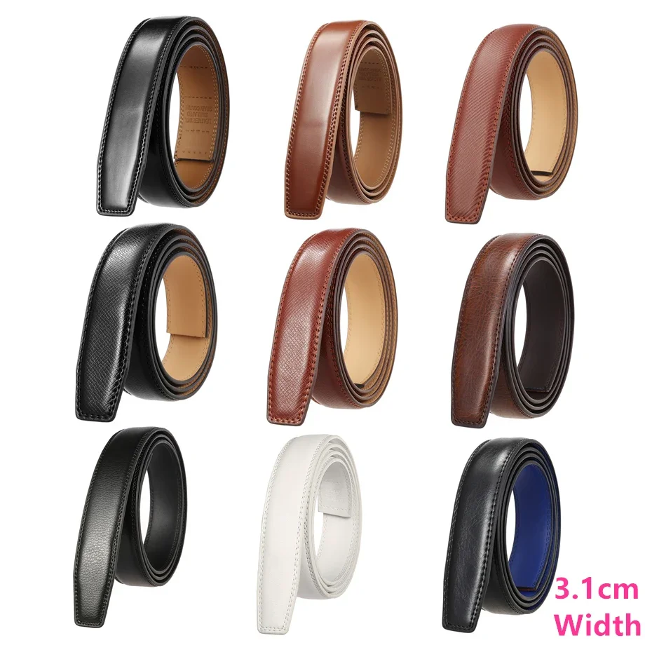 Leather Belt Mens Belt 3-3.1cm Width No Buckle Automatic Ratchet Non-porous Strap