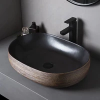 Brown Porcelain Ceramic Vessel Sink Above Counter Vanity Bowl Basin Bathroom Sanitary Balcony Table Sink Countertop Oval Basin 1