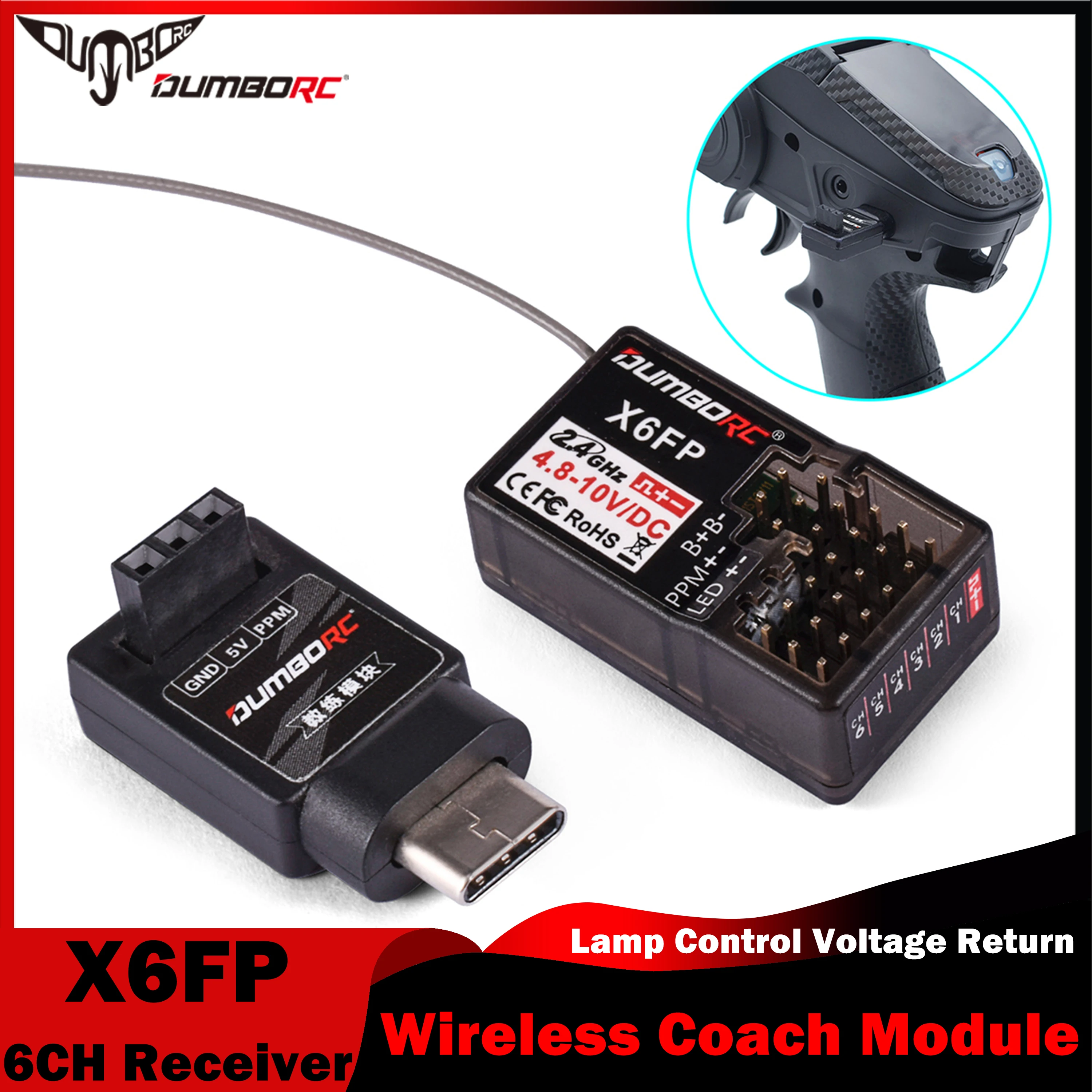 

DUMBORC X6FP 6CH Receiver Wireless Coach Module Lamp Control Voltage Return for RC Car Boat 2.4GHZ Transmitter X5P/X6PM/X10P/X6P