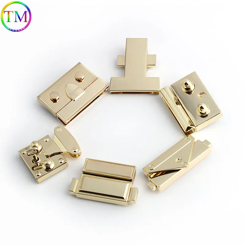 Light gold High Quality Metal Clasp Turn Lock Fashion Push Twist Lock Rectangle Hanger Locks Accessories For Handbags