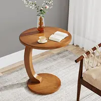 Solid Wood C-Shaped Side Table, Small Couch Side Table, Mid-Century End Table, Retro Side Table, Boho Side Table for Living Room 1