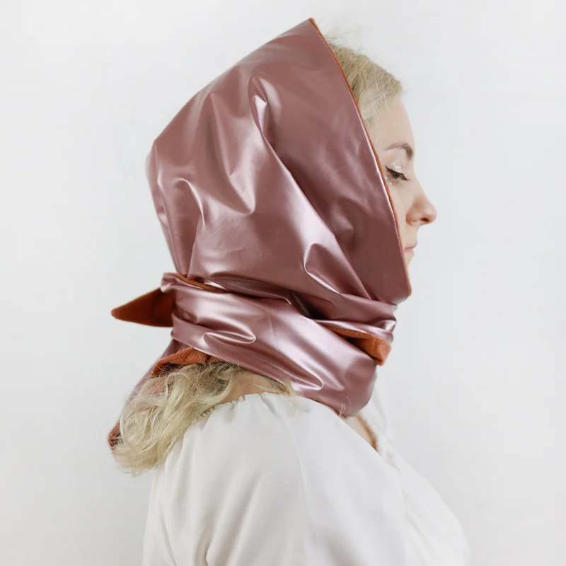 Headscarves for Women Faux leather kerchief Bandana Soft Head Wear Headcover Waterproof Neck Wrap with Snaps