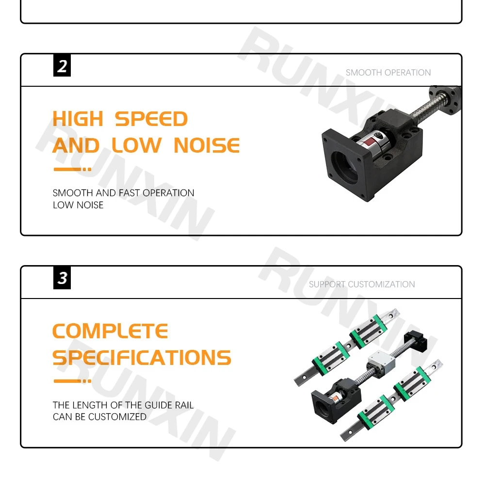 Description Picture 4 of itemRXTNC Ball Screw Kit SFU1610+HGR20 linear guide Kit with 4pcs HGH20CA HGW20CC Slider Blocks L1050-1400mm+HM12-57 For CNC Part