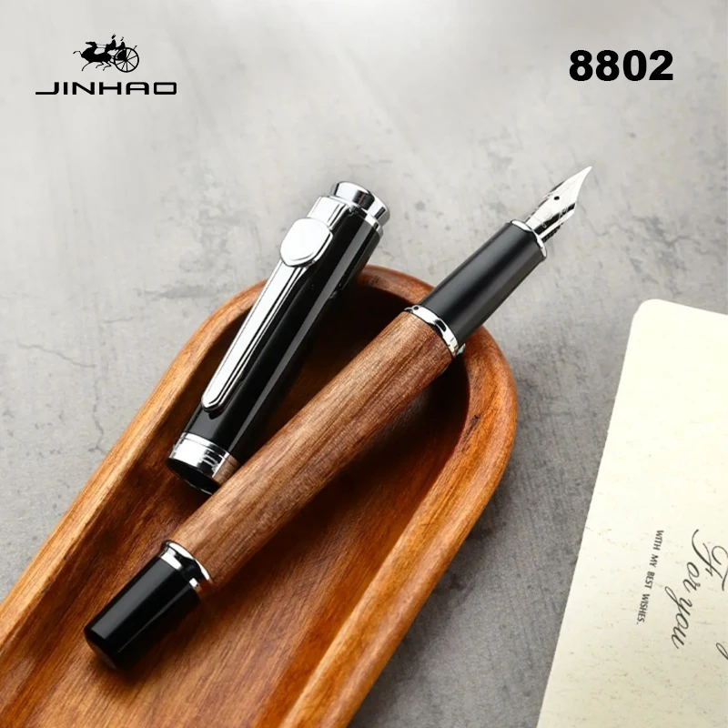 

Jinhao 8802 Wooden Fountain Pen EF/F/M Nib Luxury Elegant Ink Pen Calligraphy Pens School Office Writing Supplies Stationery