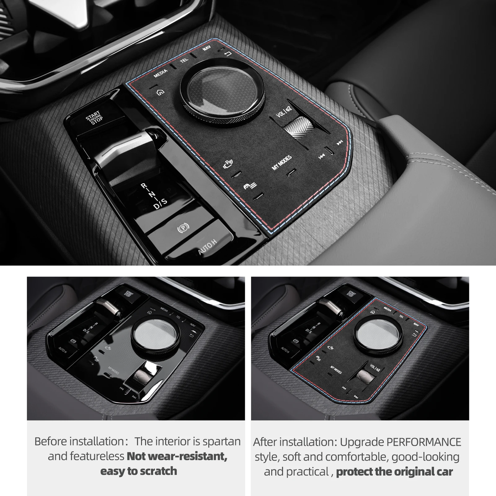 베터험즈 알칸타라 소재 BMW X3 G45 G48 2025- 센터 콘솔 기어 시프터 트림 스티커 자동차 인테리어 튜닝 액세서리