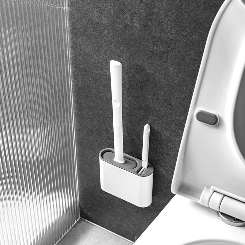 Silicone Toilet Brush Cleaning Brush Holder Set for WC Bathroom