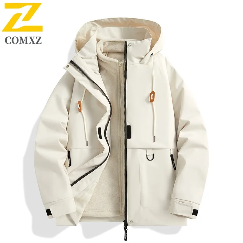 COMXZ Men Jacket 2025 High Quality Snow Skiing Cold Resistant Warm Coat Luxury Hooded Travel Lightweight Winter Windbreaker
