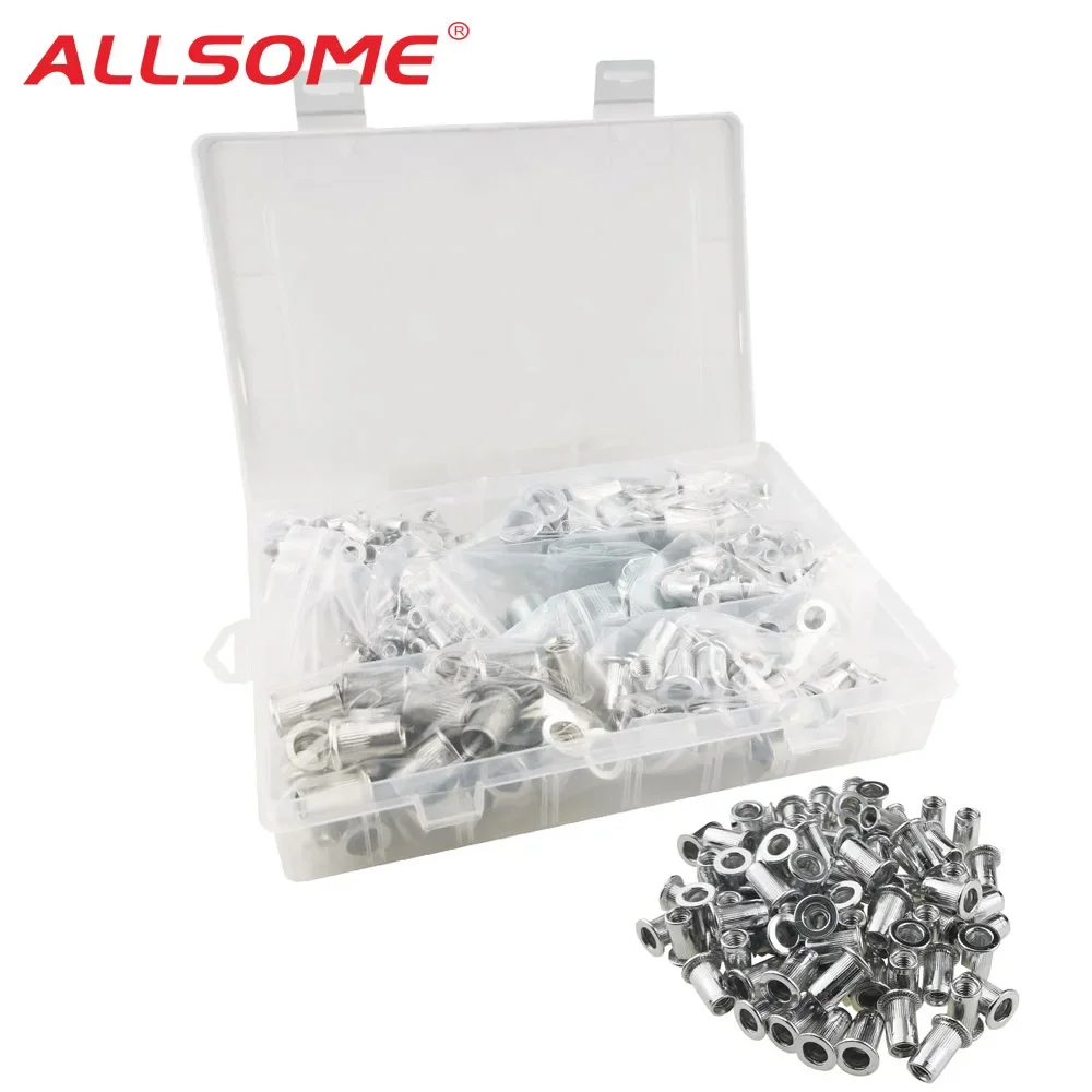 ALLSOME 300Pcs Aluminum Alloy Rivet Nut Flat Head Threaded Rivet Insert Nut Insert Reveting M3 M4 M5 M6 M8 M10 M12 HT2773