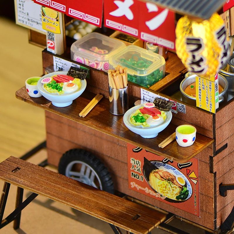 DIY Wooden Miniature Model Kit Japanese Yatai-Teppanyak Street Store Doll Houses 3D Puzzle Dollhouse for Friends Birthday Gifts 3